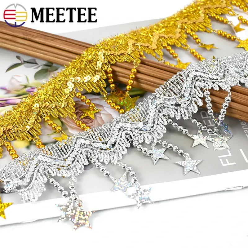1-4Meters 85mm Laser Sequins Fringe Lace Trim Dress Beaded Tassel Ribbon Stage Performance Decorative Trimming Sewing Fabric