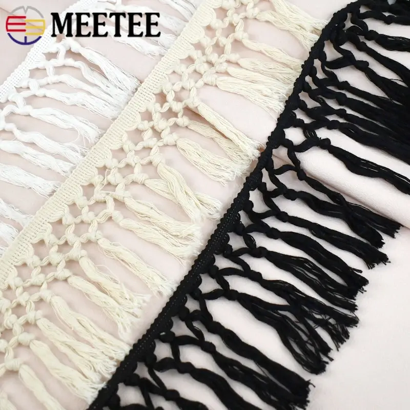 2/3/4/5Meters 9/10cm Cotton Tassle Lace Fabric Knotted Ribbon Yarn Broom Sling DIY Craft Hometextile Curtain Sewing Accessories