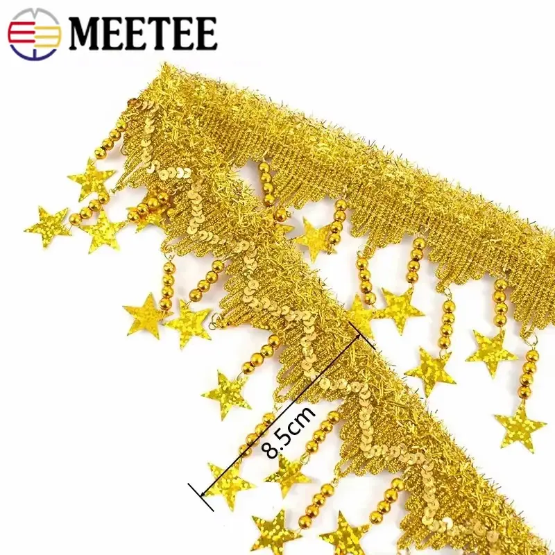 1-4Meters 85mm Laser Sequins Fringe Lace Trim Dress Beaded Tassel Ribbon Stage Performance Decorative Trimming Sewing Fabric