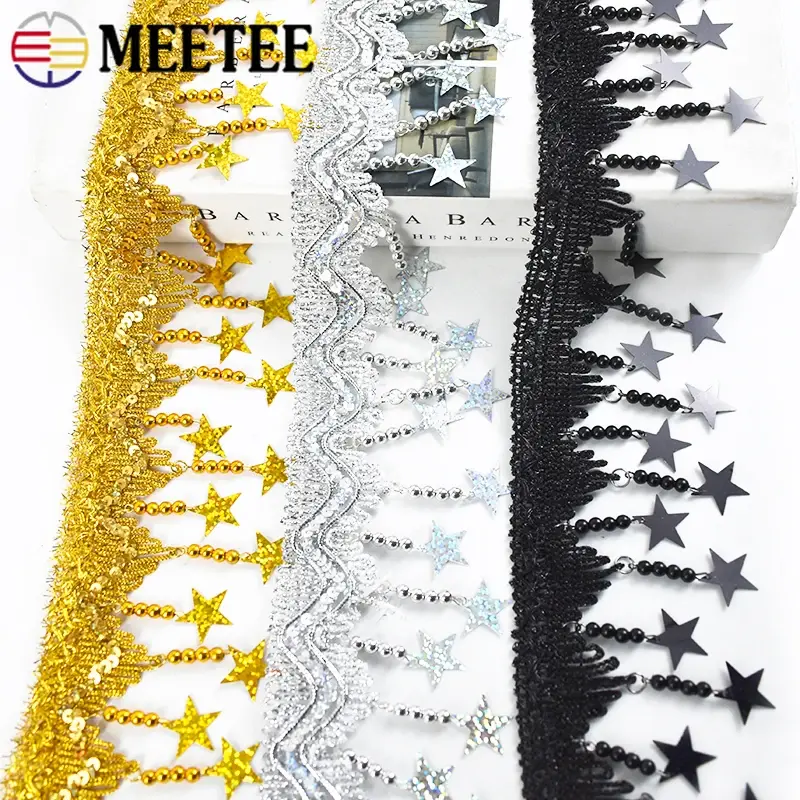 1-4Meters 85mm Laser Sequins Fringe Lace Trim Dress Beaded Tassel Ribbon Stage Performance Decorative Trimming Sewing Fabric
