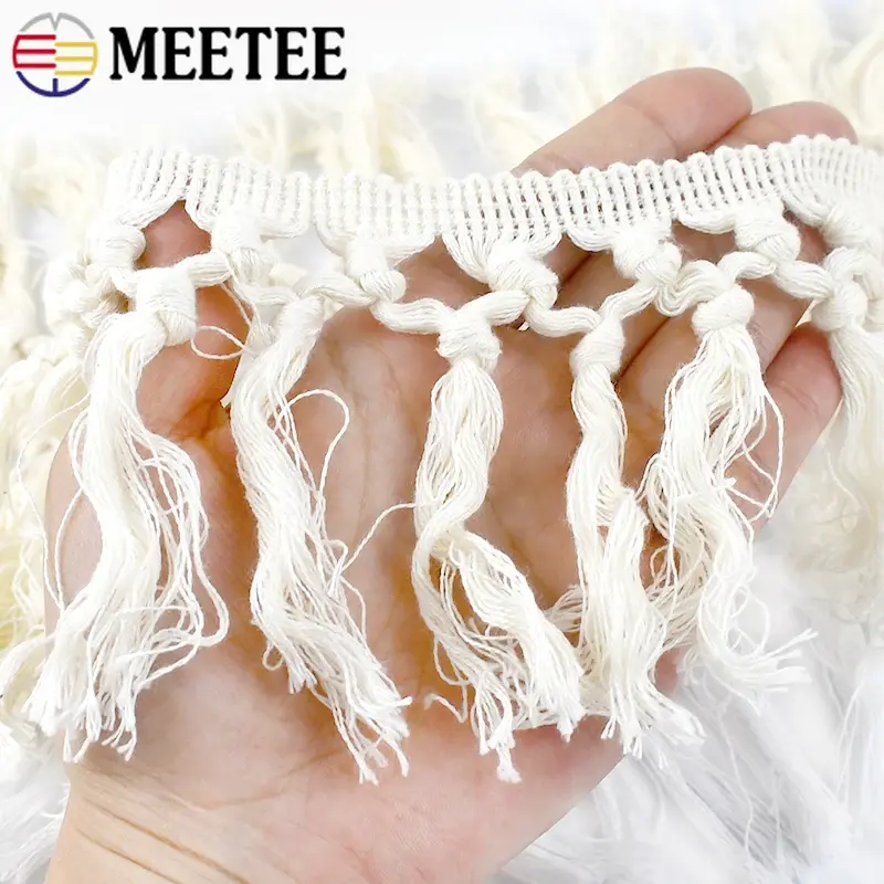 2/3/4/5Meters 9/10cm Cotton Tassle Lace Fabric Knotted Ribbon Yarn Broom Sling DIY Craft Hometextile Curtain Sewing Accessories