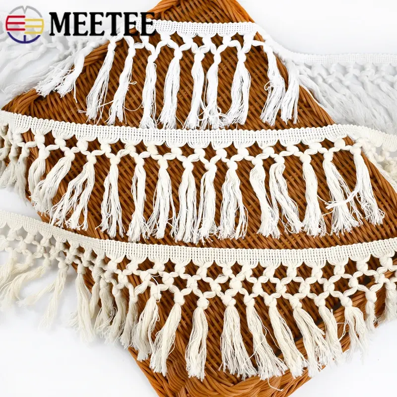 2/3/4/5Meters 9/10cm Cotton Tassle Lace Fabric Knotted Ribbon Yarn Broom Sling DIY Craft Hometextile Curtain Sewing Accessories