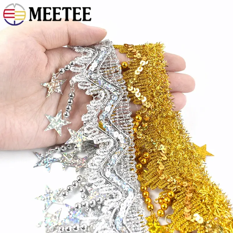 1-4Meters 85mm Laser Sequins Fringe Lace Trim Dress Beaded Tassel Ribbon Stage Performance Decorative Trimming Sewing Fabric
