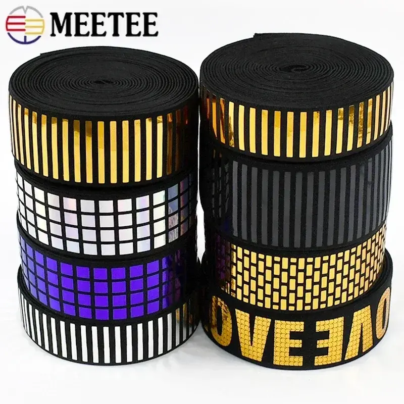1/2/5Y Meetee 15-50mm Sequins Elastic Band Reflective Clothes Pants Belt Rubber Bands Trousers Elasticity Tape DIY Accessories