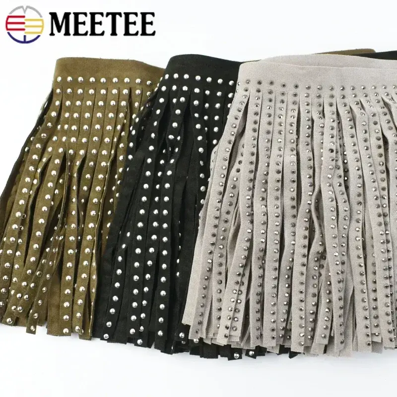 1/2Meters 14cm Velvet Rivet Tassel Fringe for Curtain Fringes Clothing Skirt Suede Trim Material Trimming DIY Sewing Accessories