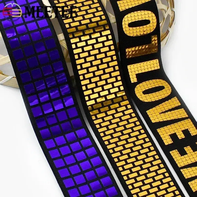 1/2/5Y Meetee 15-50mm Sequins Elastic Band Reflective Clothes Pants Belt Rubber Bands Trousers Elasticity Tape DIY Accessories