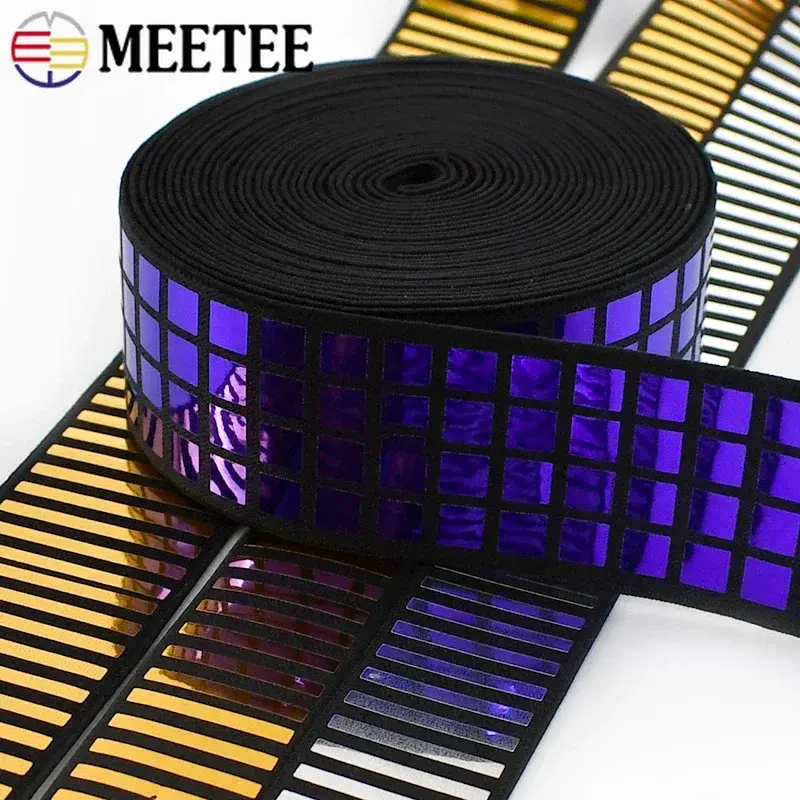 1/2/5Y Meetee 15-50mm Sequins Elastic Band Reflective Clothes Pants Belt Rubber Bands Trousers Elasticity Tape DIY Accessories
