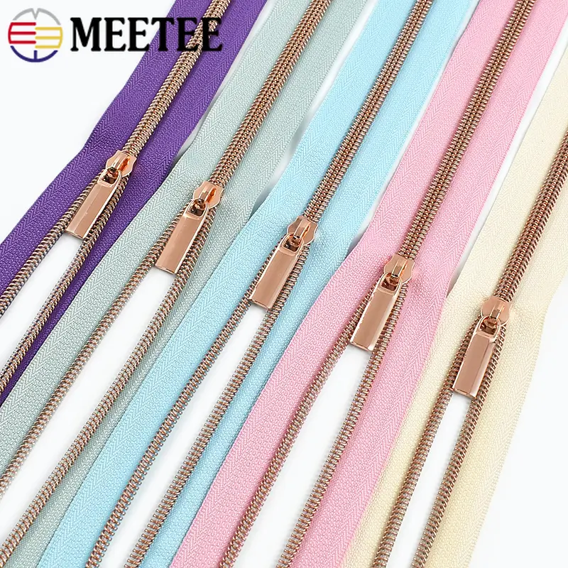 1-5M 5# RoseGold Nylon Zipper Sliders Bag Shoes Zippers Tape Per Meter Zips Pulls Heads Purse Repair Kit DIY Sewing Accessories