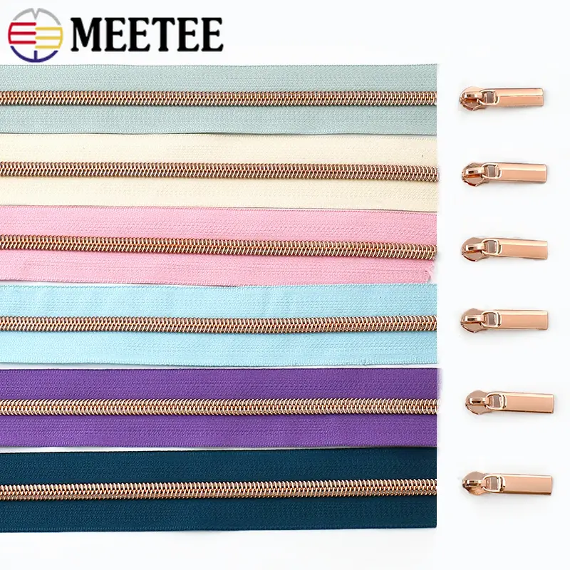 1-5M 5# RoseGold Nylon Zipper Sliders Bag Shoes Zippers Tape Per Meter Zips Pulls Heads Purse Repair Kit DIY Sewing Accessories