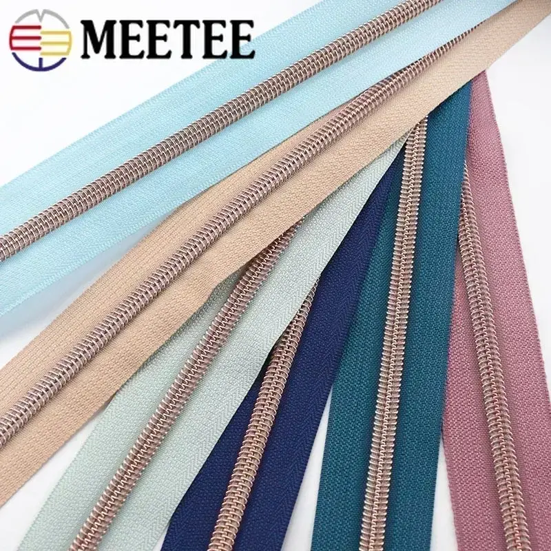 1-5M 5# Sewing Zippers Tapes for Bag +Zipper Sliders Nylon Zipper Pulls Plastic Zips Heads Repair Kit DIY Garment Accessories