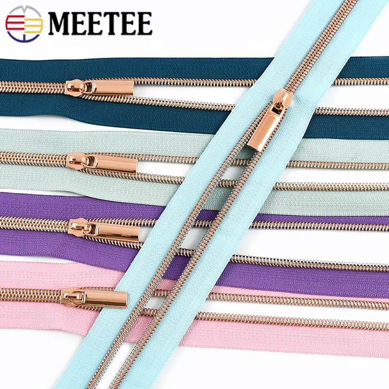 1-5M 5# RoseGold Nylon Zipper Sliders Bag Shoes Zippers Tape Per Meter Zips Pulls Heads Purse Repair Kit DIY Sewing Accessories