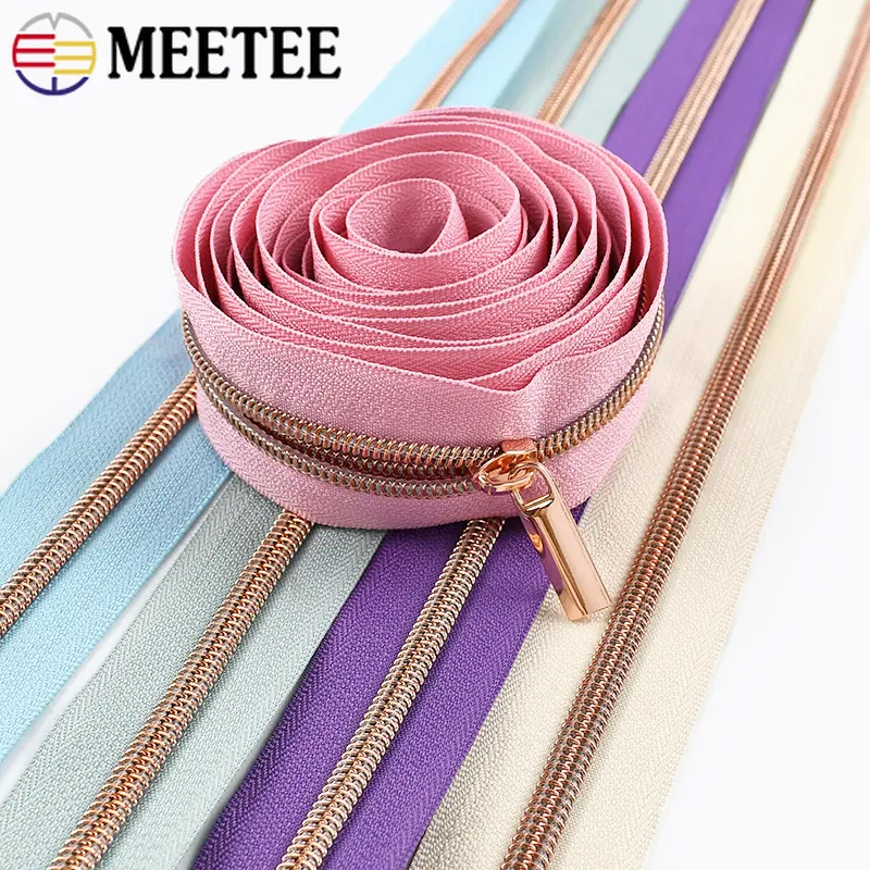 1-5M 5# RoseGold Nylon Zipper Sliders Bag Shoes Zippers Tape Per Meter Zips Pulls Heads Purse Repair Kit DIY Sewing Accessories