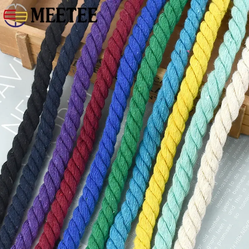 1-5Meters Meetee 12mm 3 Shares Twisted Cotton Rope for Bag Home Braided Ropes Decoration Cord Tape DIY Sewing Accessories