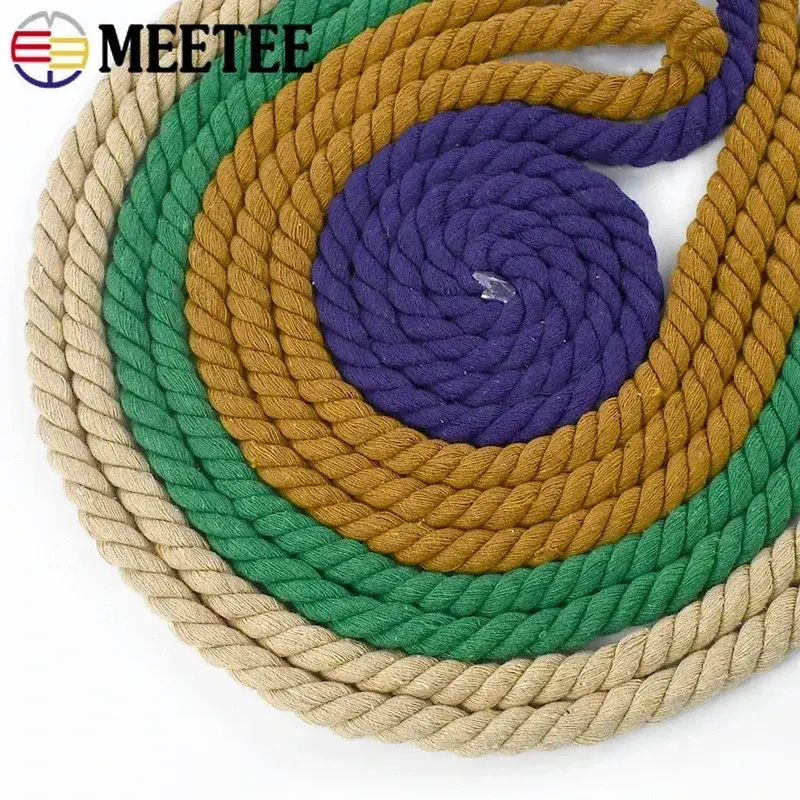 1-5Meters Meetee 12mm 3 Shares Twisted Cotton Rope for Bag Home Braided Ropes Decoration Cord Tape DIY Sewing Accessories