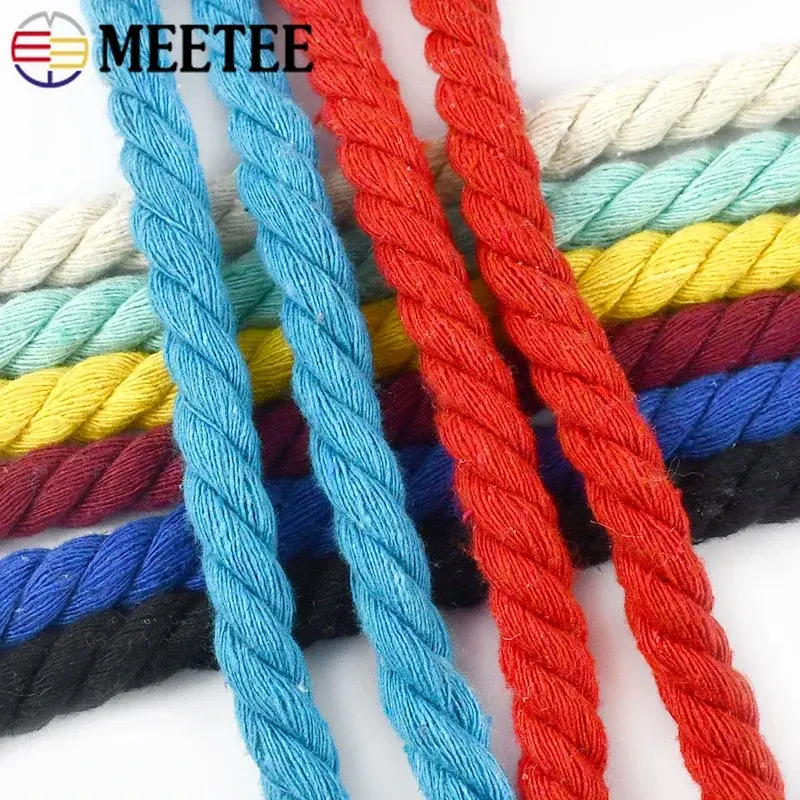 1-5Meters Meetee 12mm 3 Shares Twisted Cotton Rope for Bag Home Braided Ropes Decoration Cord Tape DIY Sewing Accessories