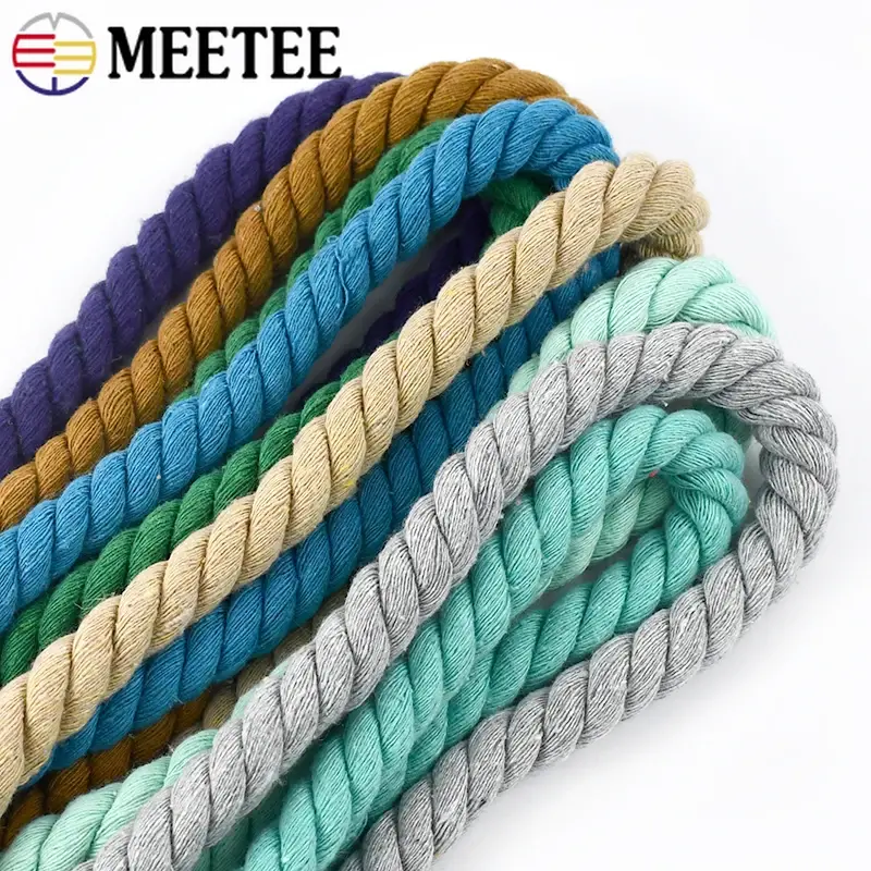 1-5Meters Meetee 12mm 3 Shares Twisted Cotton Rope for Bag Home Braided Ropes Decoration Cord Tape DIY Sewing Accessories