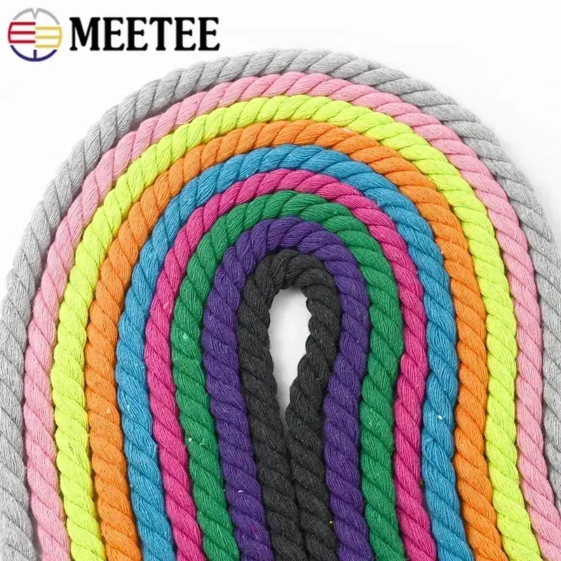 3/4/5/10Meters 5mm Colored Cotton Ropes 3 Shares Twisted Cord Weave Cords Decoration Macrame Rope for Bags Sewing Accessories