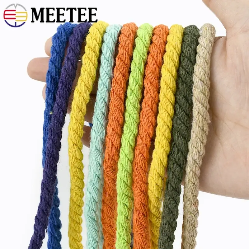 3/4/5/10Meters 5mm Colored Cotton Ropes 3 Shares Twisted Cord Weave Cords Decoration Macrame Rope for Bags Sewing Accessories