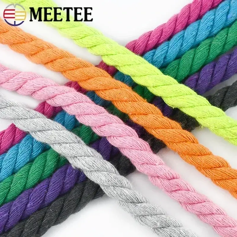 3/4/5/10Meters 5mm Colored Cotton Ropes 3 Shares Twisted Cord Weave Cords Decoration Macrame Rope for Bags Sewing Accessories