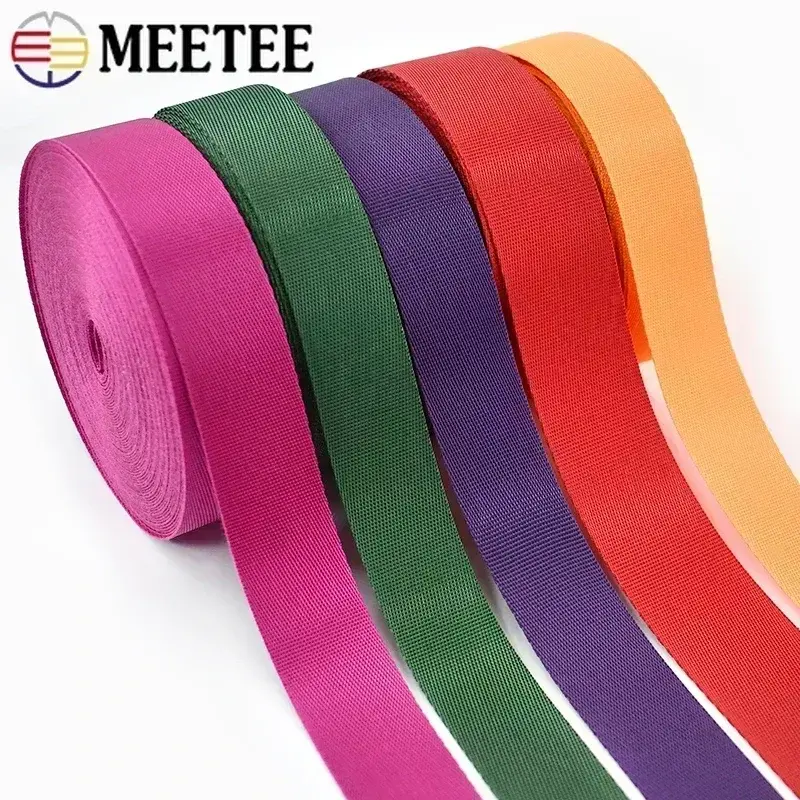 8M 20-50mm Meetee Nylon Webbing Tape for Backpack Strap Band Ribbons Seat Belt Label DIY Bags Binding Fabric Sewing Accessories