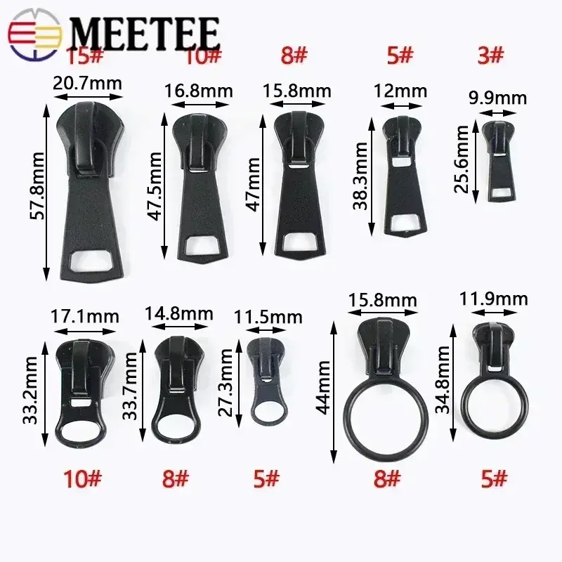 5Pcs 3#5#8#10#15# Zipper Sliders For Resin Zippers Bag Garment Zip Puller Head Zips Repair Kits DIY Sewing Clothing Accessories