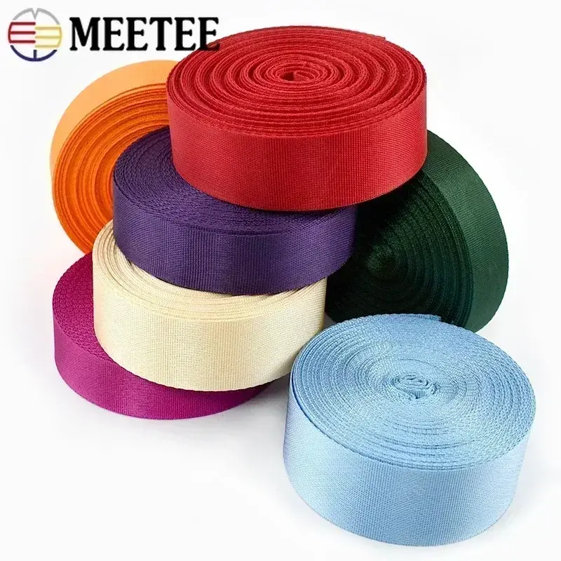 8M 20-50mm Meetee Nylon Webbing Tape for Backpack Strap Band Ribbons Seat Belt Label DIY Bags Binding Fabric Sewing Accessories