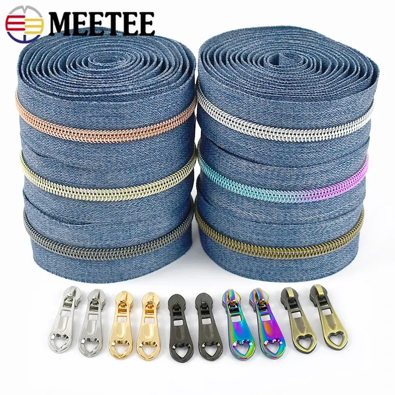 1-5Meters 5# Zippers Tape For Sewing Bag Nylon Zipper Slider Plastic Zip Pulls Replacement Zips Heads Repair Kit DIY Accessories