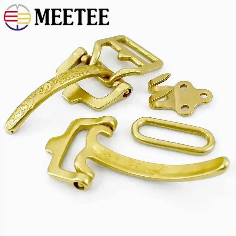 1Set Solid Brass Decorative Belts Buckle for Men Carved Waistband Hook Clasp Leather Craft Buckles Head Screws DIY Accessories