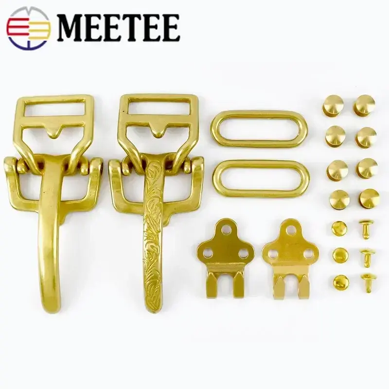 1Set Solid Brass Decorative Belts Buckle for Men Carved Waistband Hook Clasp Leather Craft Buckles Head Screws DIY Accessories