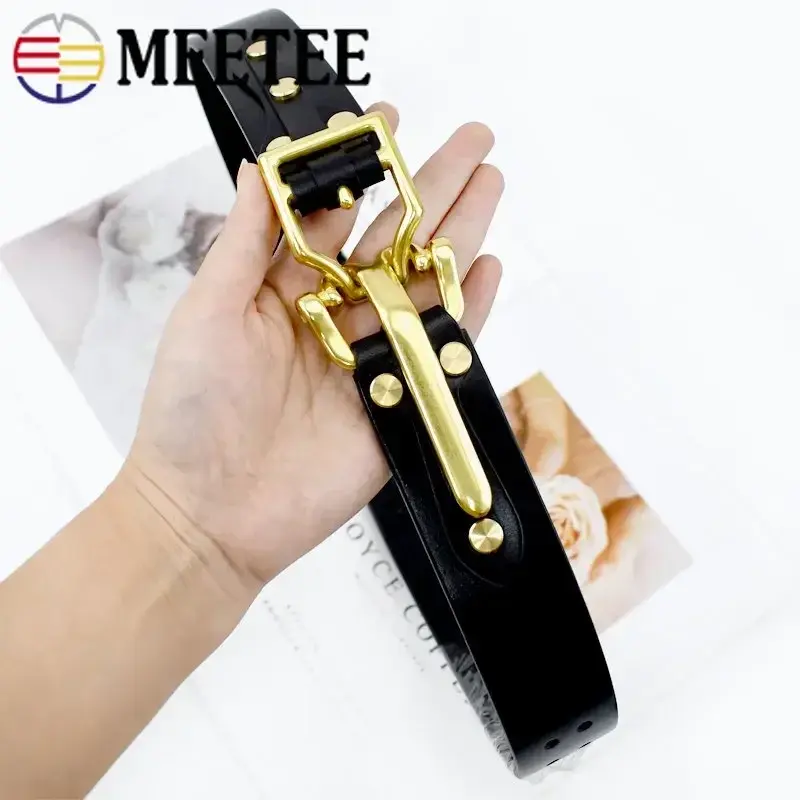 1Set Solid Brass Decorative Belts Buckle for Men Carved Waistband Hook Clasp Leather Craft Buckles Head Screws DIY Accessories