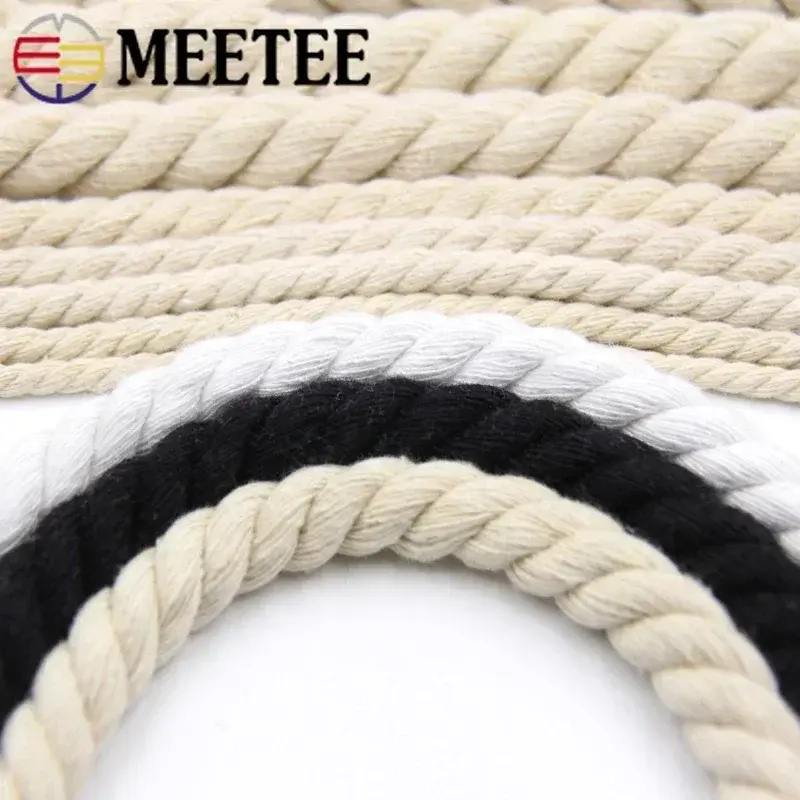 5/10M 6mm-20mm 3 Shares Twisted Cotton Rope for Bag Decoration Macrame Cords Home Textile Ropes DIY Textiles Sewing Accessories