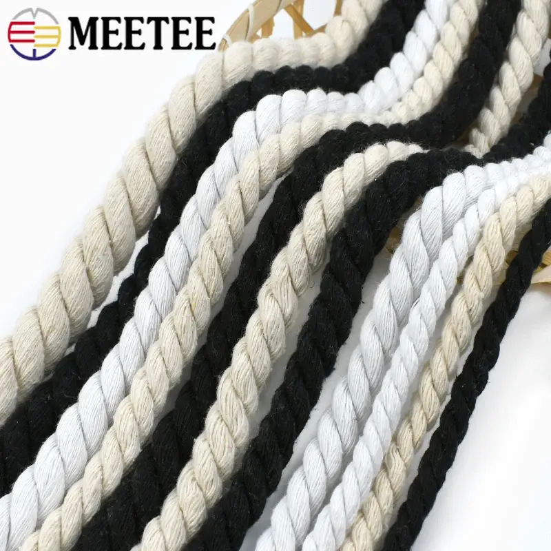 5/10M 6mm-20mm 3 Shares Twisted Cotton Rope for Bag Decoration Macrame Cords Home Textile Ropes DIY Textiles Sewing Accessories