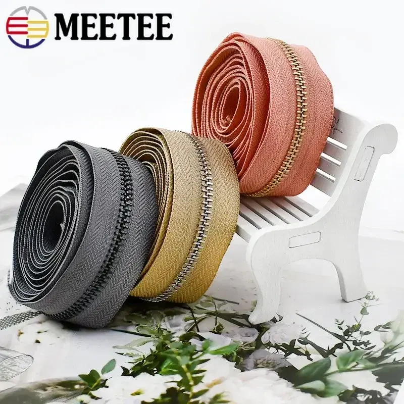 1/2/3/5Yards 5# Metal Zipper for Sewing Bag Garment Decorative Zips By The Yard Clothes Coat Repair Kit DIY Accessories