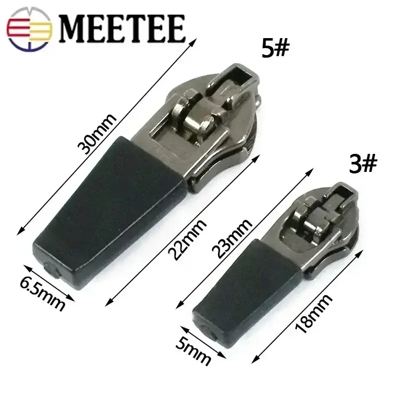 10-100Pcs Meetee 3# 5# Waterproof Zippers Slider Puller for Nylon Zipper Reverse Invisible Zip Repair Kit DIY Sewing Accessories