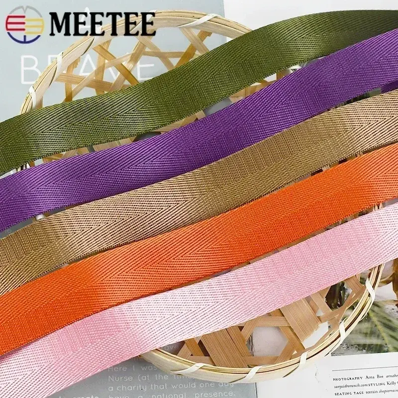 Meetee 10Meters 25mm 1mm Thick Nylon Webbing Tape Backpack Strap Band Ribbon Seat Belt DIY Bag Binding Fabric Sewing Accessories