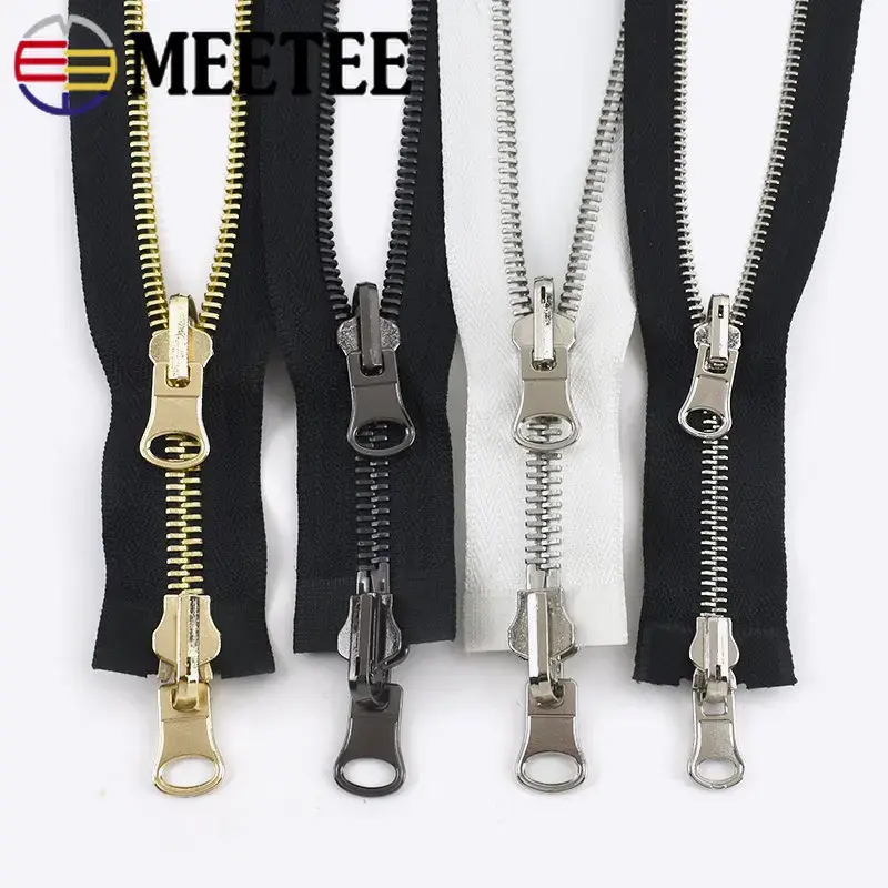 1Pc 60-120cm 5# 8# Double-slider Metal Zippers Rotary Reversible Zipper for Sewing Coat Jacket Zips Repair Kit DIY Accessories
