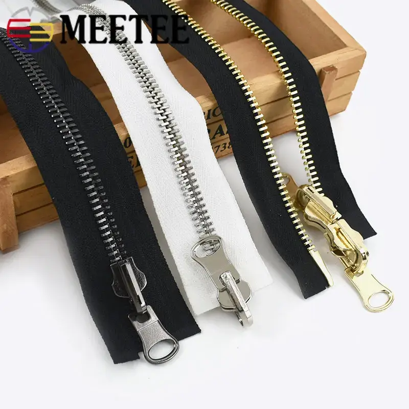 1Pc 60-120cm 5# 8# Double-slider Metal Zippers Rotary Reversible Zipper for Sewing Coat Jacket Zips Repair Kit DIY Accessories