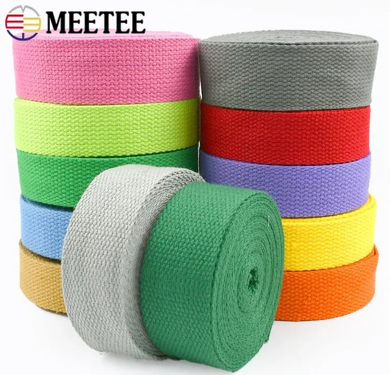 20-50mm 10M Cotton Webbing Tape for Bag Strap 1.3mm Thick Backpack Label Ribbon Band Clothes Bias Binding DIY Sewing Accessories