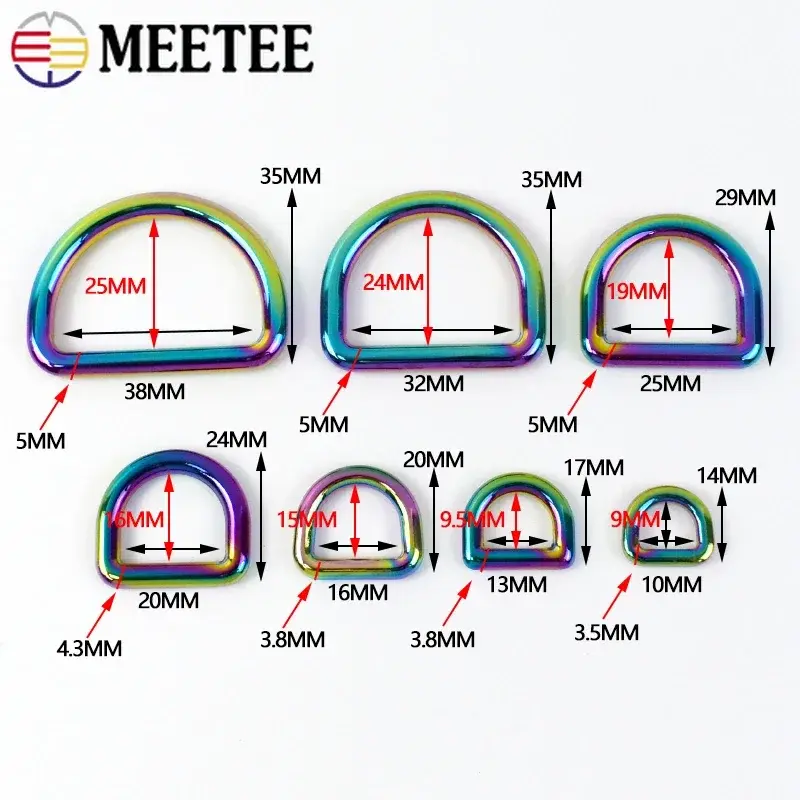 5Pcs Meetee Metal D Ring Buckle for Strap Bag Belt Clasp Webbing Dog Collar Hook Connector DIY Handbag Hanger Sewing Accessories