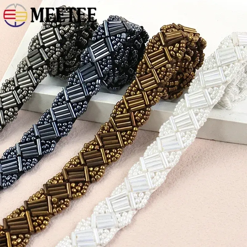 2/5Yards 15mm Mesh Beaded Lace Ribbon Trim Fringe Webbing Tape Handmade Bag Dress Decoration Band DIY Clothes Sewing Accessories