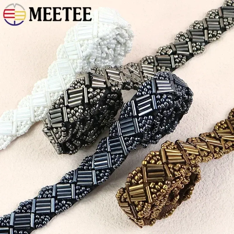 2/5Yards 15mm Mesh Beaded Lace Ribbon Trim Fringe Webbing Tape Handmade Bag Dress Decoration Band DIY Clothes Sewing Accessories