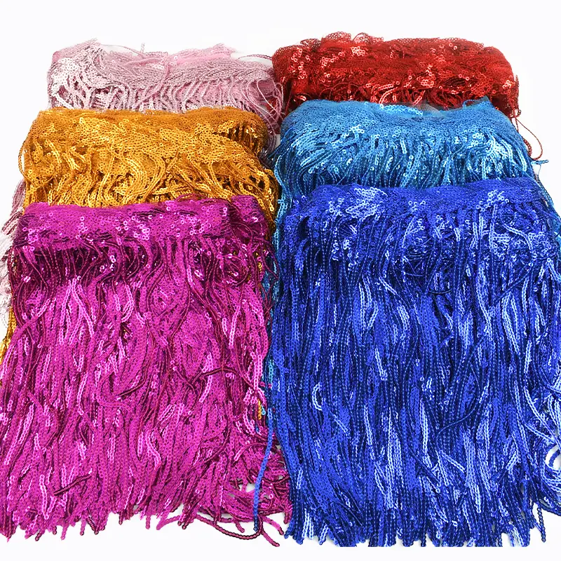 20cm 1-5Yards Sequins Tassel Fringes for Latin Dance Dress Sewing Lace Trim Ribbon Clothes Decorative Trimming DIY Accessories