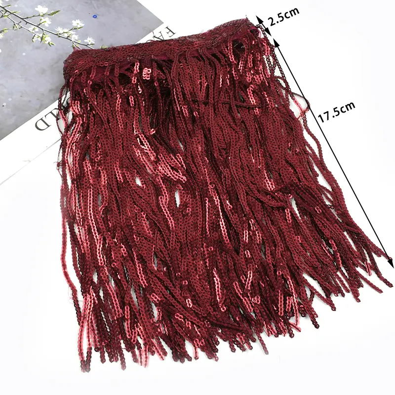 20cm 1-5Yards Sequins Tassel Fringes for Latin Dance Dress Sewing Lace Trim Ribbon Clothes Decorative Trimming DIY Accessories
