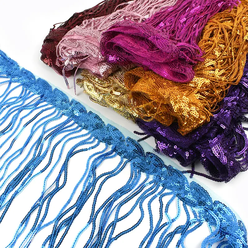20cm 1-5Yards Sequins Tassel Fringes for Latin Dance Dress Sewing Lace Trim Ribbon Clothes Decorative Trimming DIY Accessories