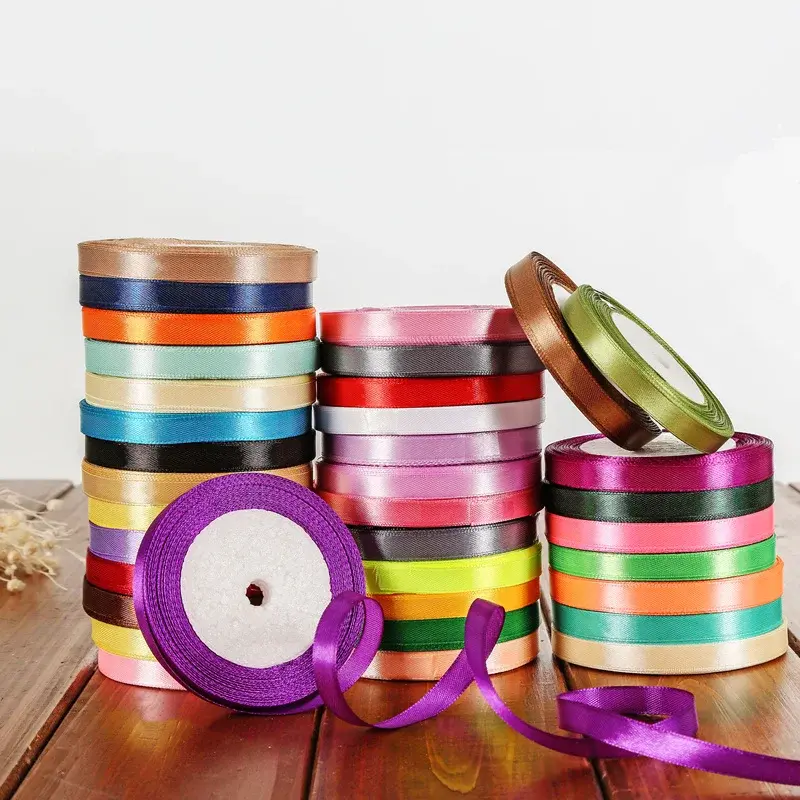 22Meters/Lot 10mm Satin Ribbons Wedding Christmas Halloween Decoration Birthday Party Gift Wrapping Ribbon DIY Crafts Bow Fabric