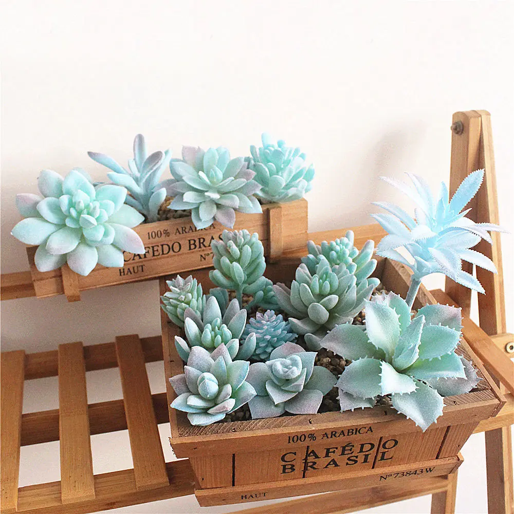39Styles Blue Flocked Artificial Succulents Plants Home Garden Bedroom Living Room Bathroom Decoration Party Desktop Mini Bonsai