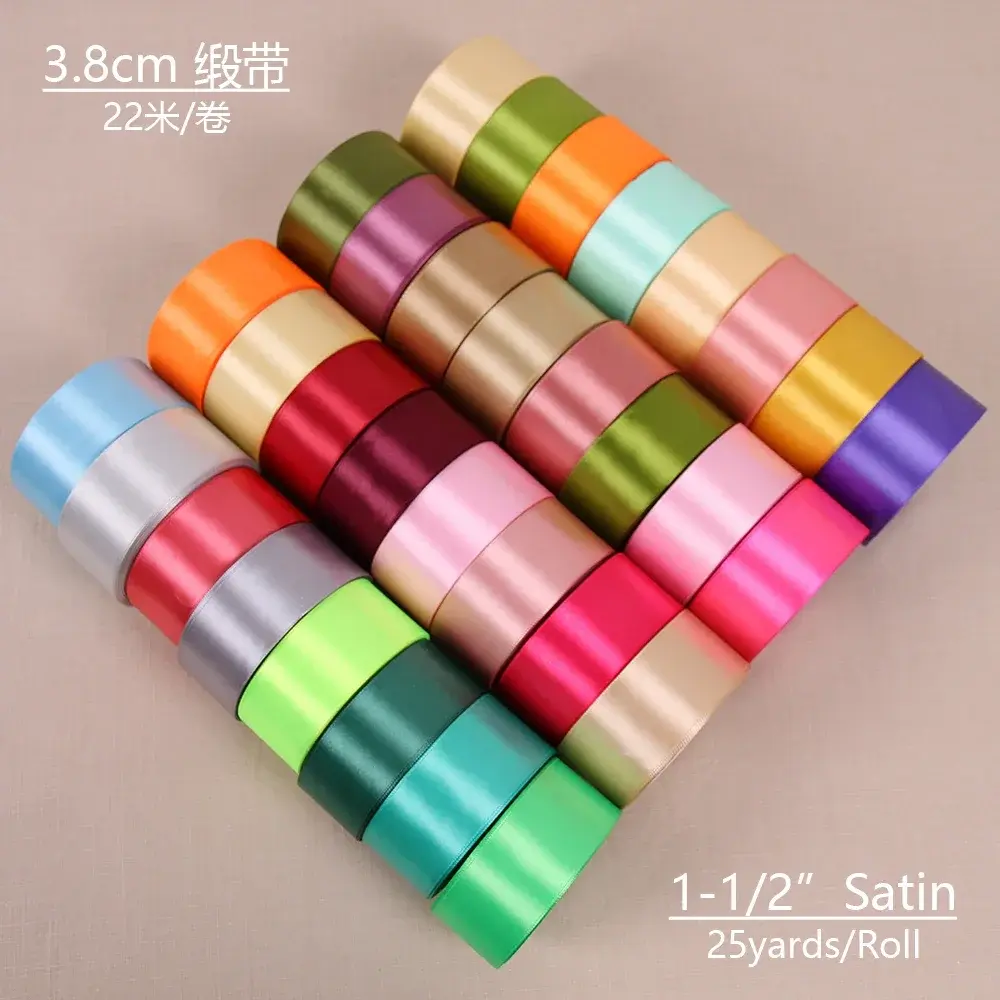 (25yards/Roll) 4cm Satin Ribbons DIY Roses Flowers Crafts Fabric Wedding Christmas Birthday Party Gift Box Cake Wrapping Ribbons