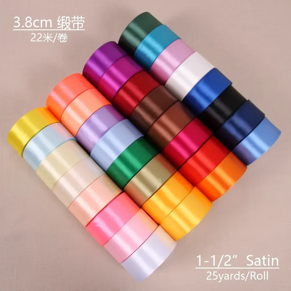 (25yards/Roll) 4cm Satin Ribbons DIY Roses Flowers Crafts Fabric Wedding Christmas Birthday Party Gift Box Cake Wrapping Ribbons