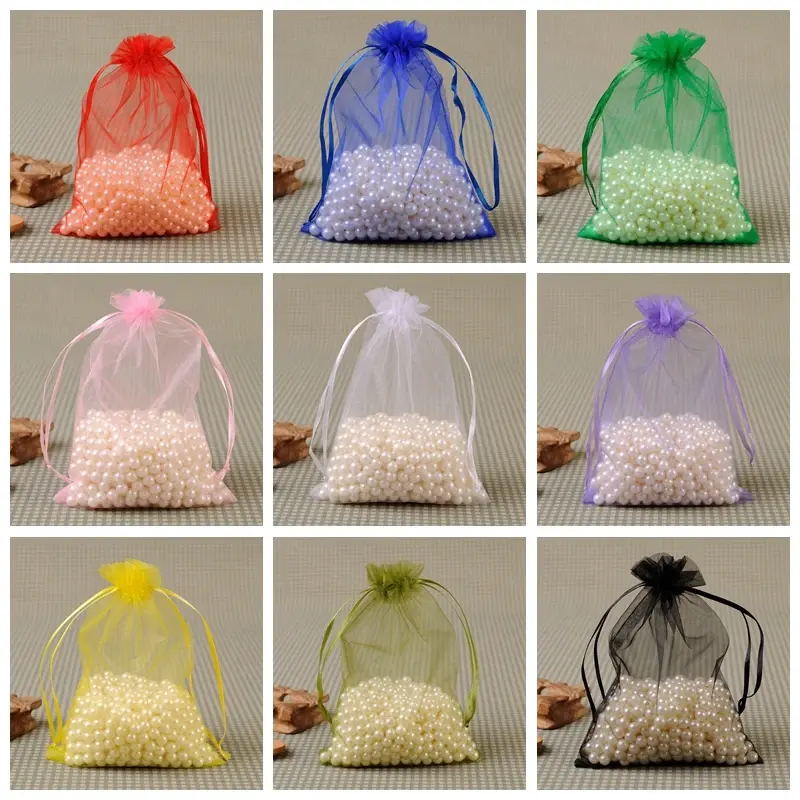 50PCS 9x12cm Organza Drawstring Bags Jewelry Packaging & Display Bags Christmas Halloween Wedding Birthday Party Candy Gift Bags