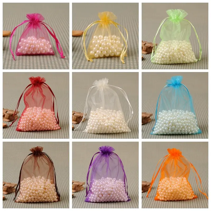 50PCS 9x12cm Organza Drawstring Bags Jewelry Packaging & Display Bags Christmas Halloween Wedding Birthday Party Candy Gift Bags